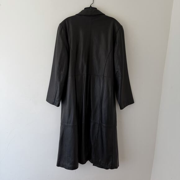Centigrade Black Leather Long Trench Coat Women’s L Matrix Grunge Minimalist - Picture 2 of 11
